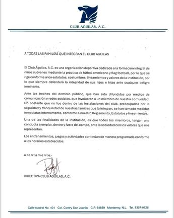 Comunicado de Club Águilas / Especial