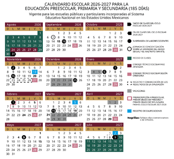 Calendario OFICIAL de la SEP para el ciclo escolar 2026-2027. | SEP