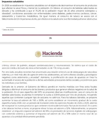 Hacienda añadió un incremento gradual de la cuota específica de los Impuestos Saludables hasta 2030 | Secretaría de Hacienda y Crédito Público