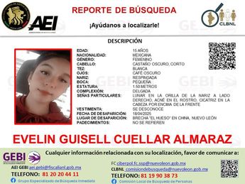 Reporte de búsqueda de Evelin Guisell Cuellar Almaraz. | Cortesía