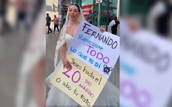 Mensaje que escribió la novia en el cartel, en Monterrey. | Especial