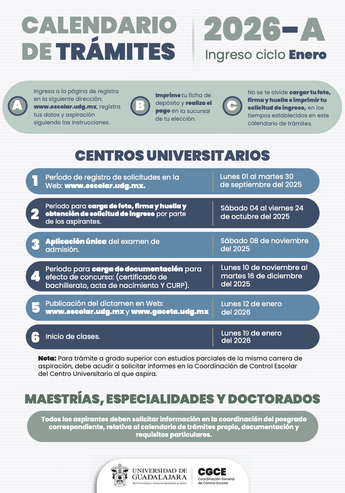 Calendario UDG 2026-A: fechas de trámites