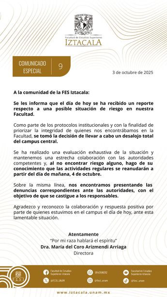 La FES Iztacala emitió un comunicado sobre la emergencia | Especial