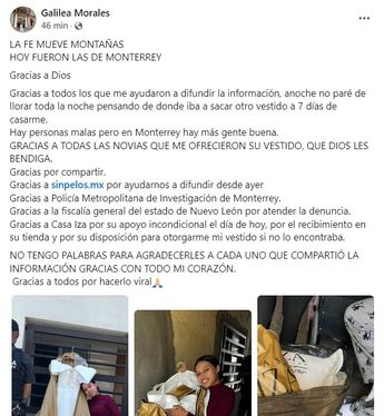 El vestido fue entregado por elementos de la Policía de Monterrey. | Especial