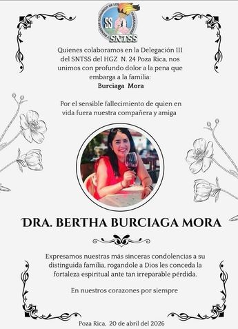 La Delegación III del SNTSS en Poza Rica despidió a la Dra. Bertha y describiendo su pérdida como un hecho irreparable / Especial