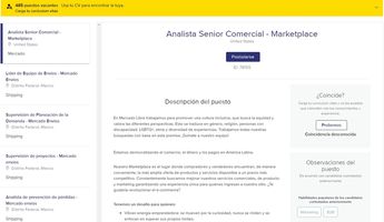 Página de bolsa de empleo de Mercado Libre