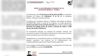 Los cierres se realizarán durante la mañana y por la noche para agilizar el tránsito en la autopista México-Puebla | CAPUFE