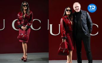 Salma Hayek y su esposo en desfile de Gucci  | Cortesía Getty Images