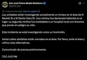 La Policía de San José informó sobre el hecho en sus redes sociales. | San José Police Media Relations