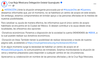 Cruz Roja en Guanajuato informa que tras huracán Otis no habilitarán centro de acopio en la región