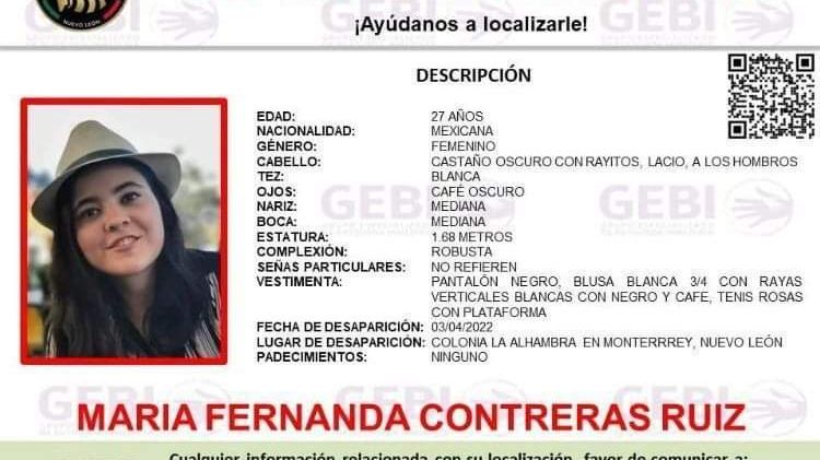 Lo último que se supo de María, fue que iba con rumbo al municipio de Apodaca el pasado 3 de abril . / Cortesía