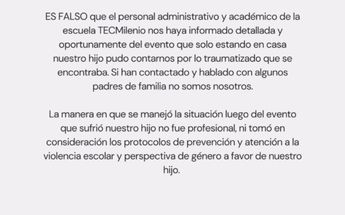 Este fue el comunicado de los padres de familia de Rudy. | Especial