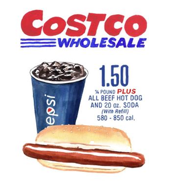 Dibujo alusivo al combo de hot dog y refresco en Costco. | Cortesía