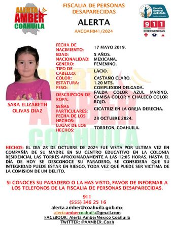 Lanzan Alerta Amber para localizar a la pequeña.