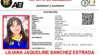 Liliana Jaqueline Sánchez Estrada se encuentra desaparecida