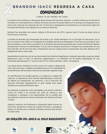 Dos colectivos de búsqueda de personas repudiaron la violencia contra jóvenes en Veracruz, tras el caso Brandon Isaac / Especial
