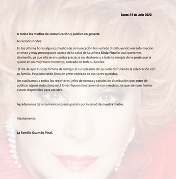 Comunicado de la familia de Silvia Pinal