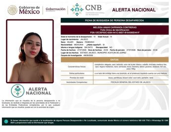 Ficha de búsqueda de Melissa Anahí. | Comisión Nacional de Búsqueda de Personas