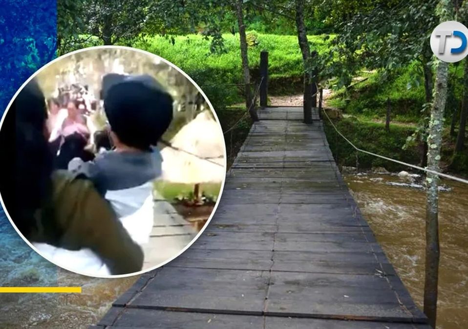 Turistas caen de un puente colgante en San Cristóbal de las Casas, Chiapas