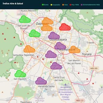 Mapa de calidad del aire en al ZMG. | Semadet