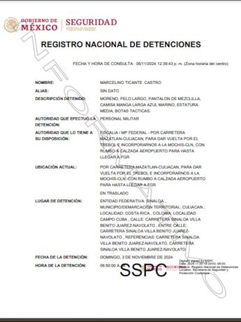 Hoja de detención de 'El Fantasma'
