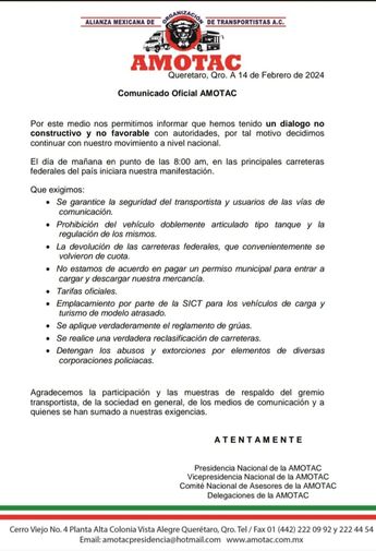 Demandas de los transportistas este 15 de febrero
