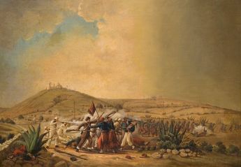 Lucha cuerpo a cuerpo (1862) de la serie Batalla de Puebla / Patricio Ramos Ortega / Técnica: Óleo sobre tela