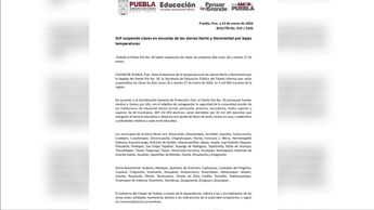 La SEP suspendió clases por el frente frío 30 en municipios de la Sierra Norte y Sierra Nororiental | SEP Puebla