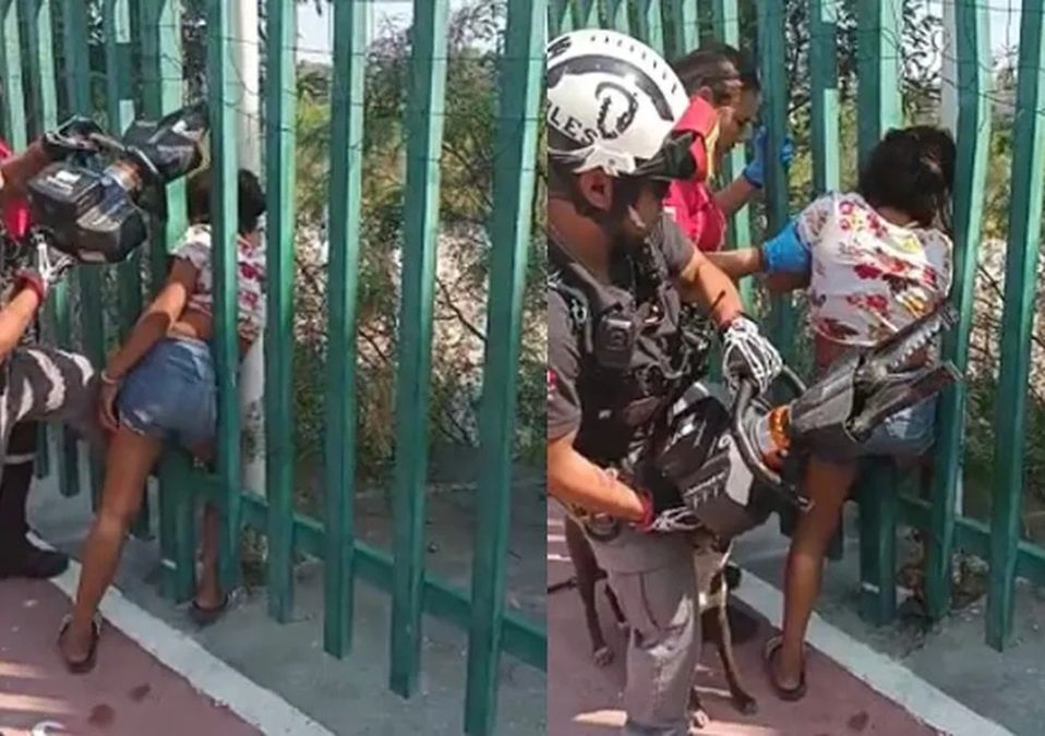 Menor se atora entre barras de un barandal en San Pedro, NL