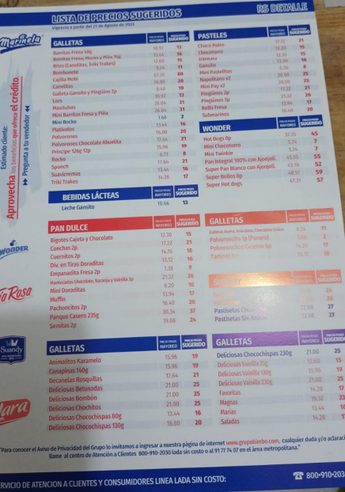Lista de precios sugeridos Bimbo, agosto 2023