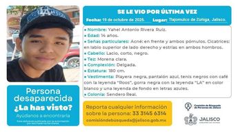 Desde su desaparición su familia ha difundido incansablemente su fotografía. | Foto: Comisión de Búsqueda de Jalisco