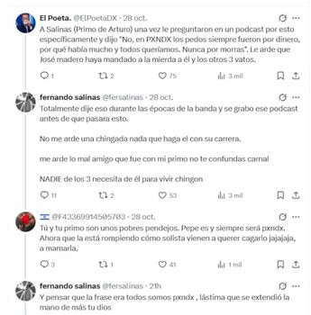 La controversia en PXNDX se intensifica en redes sociales tras las declaraciones de Fernando Salinas  (Foto: Captura X)