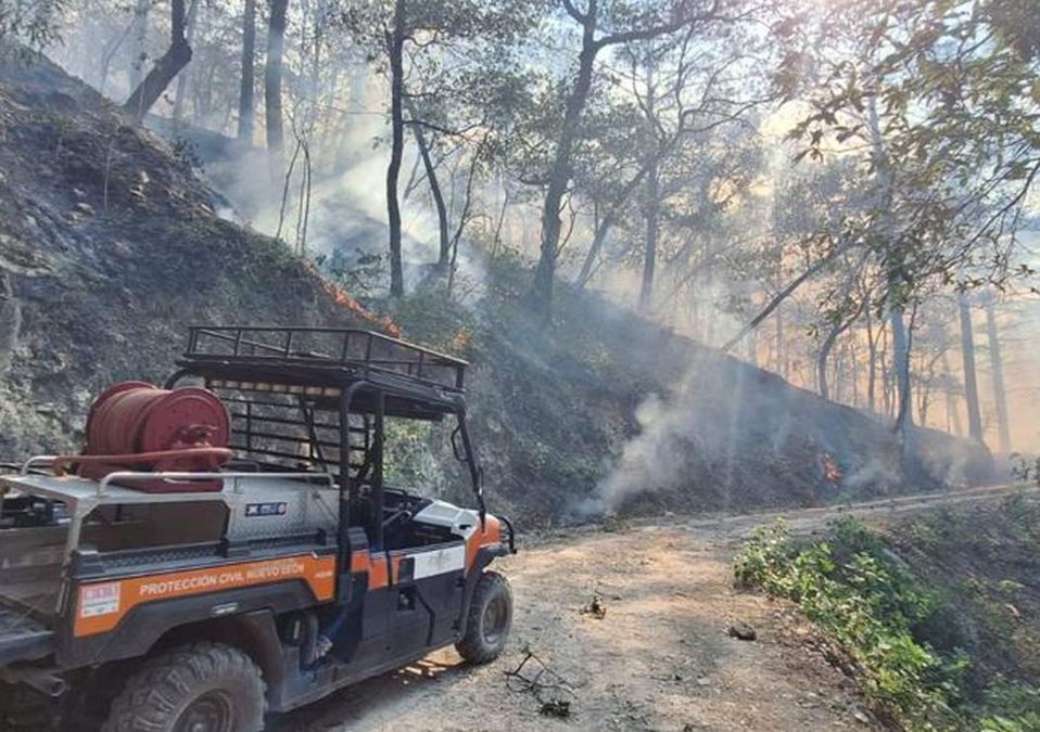 Combaten incendio en sierra de Iturbide, Nuevo León. | Cortesía