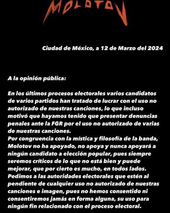 Molotov reiteró en su comunicado que su material no debe ser utilizado con fines políticos/ Especial