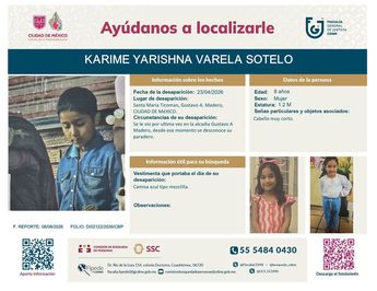 Ficha de búsqueda de Karime Yarishna Varela Sotelo. | FGJ CdMx