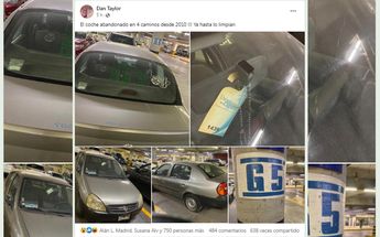 Automóvil aparentemente abandonado durante 13 años en plaza comercial de Torreón causa conmoción en redes sociales