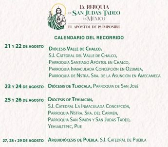 Fechas de la visita de los restos de San Judas Tadeo en Puebla / Cortesía