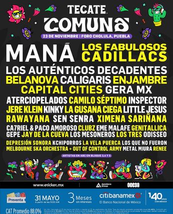 Cartel oficial del festival Tecate Comuna Puebla 2024 / Cortesía