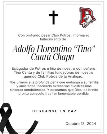 Club Potros lamenta muerte de ex jugador de Borregos. | Especial