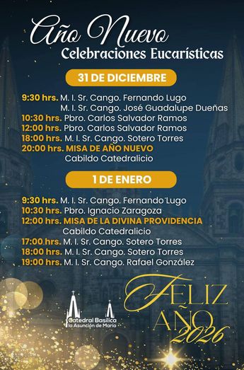 Horarios de Misas en Año Nuevo en la Catedral de Guadalajara. | Imagen: Arquidiócesis de Guadalajara