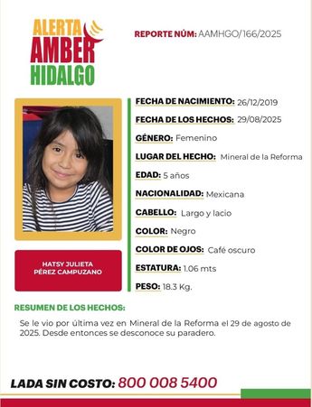 Hatsy Julieta fue sustraída por su papá en Hidalgo | Especial