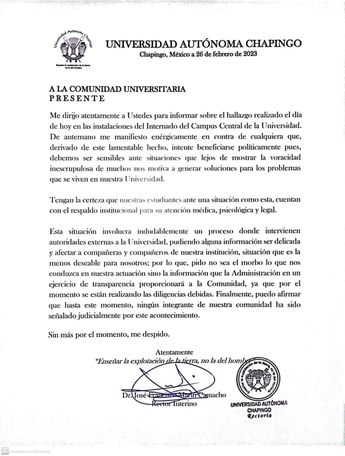 Comunicado Universidad Autónoma Chapingo / Especial