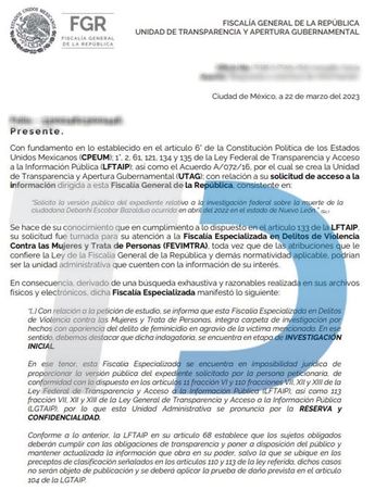 Respuesta de la Fiscalía General de la República (FGR) confirma que la muerte de Debanhi es investigada como feminicidio. | Carlos Ortega