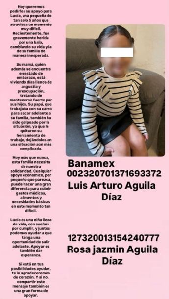 La tía de la menor compartió su situación en redes y solicitó apoyo de la comunidad | Jazmín Aguila vía Facebook
