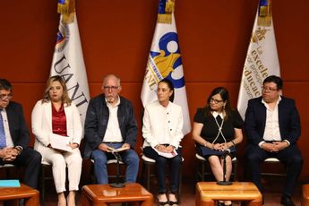 Sheinbaum Pardo durante el diálogo "Ciencia y Academia" en la Biblioteca Raúl Rangel Frías. | Raúl Palacios