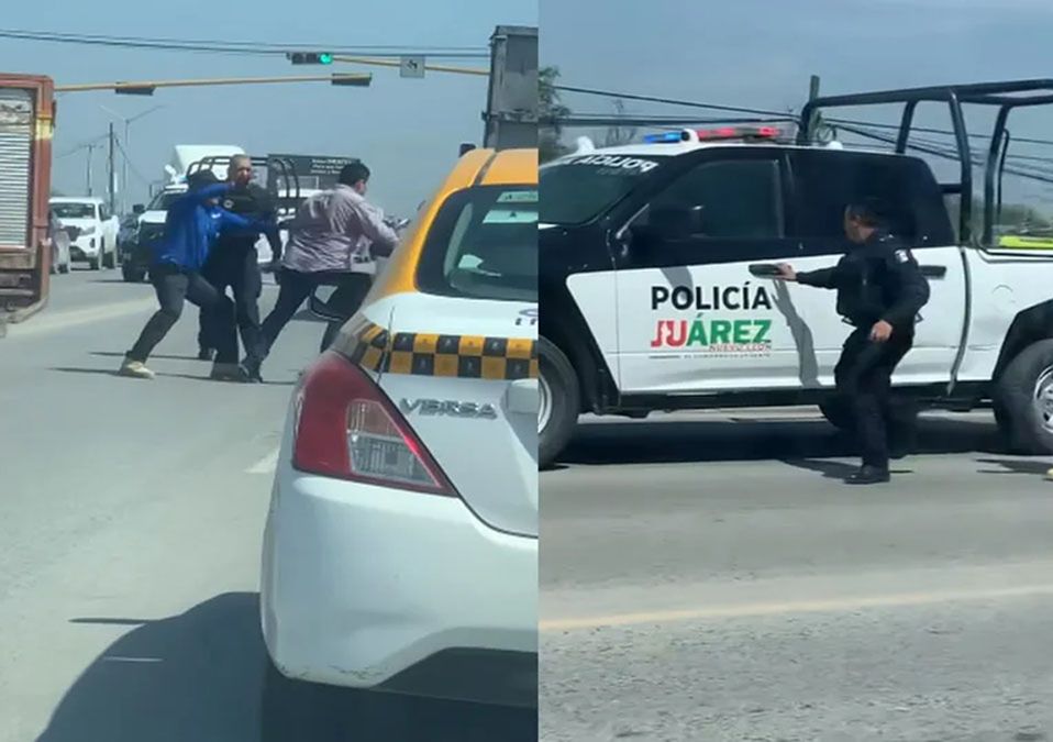 Policías de Juárez olvidan poner freno a patrulla y avanza sola mientras detenían a un hombre