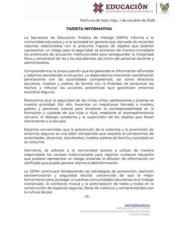 La SEP Hidalgo emitió un comunicado sobre este caso. | SEP Hidalgo