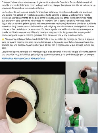 La mujer publicó fotografías en redes tras la agresión que sufrió. | Especial