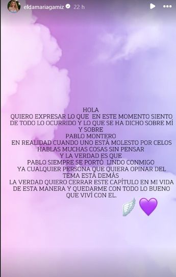 Declaraciones de Elda María sobre Pablo Montero.