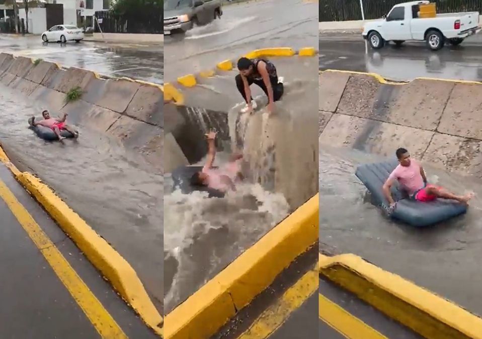 Video: Joven se pasea sobre colchón en canal de Delicias
